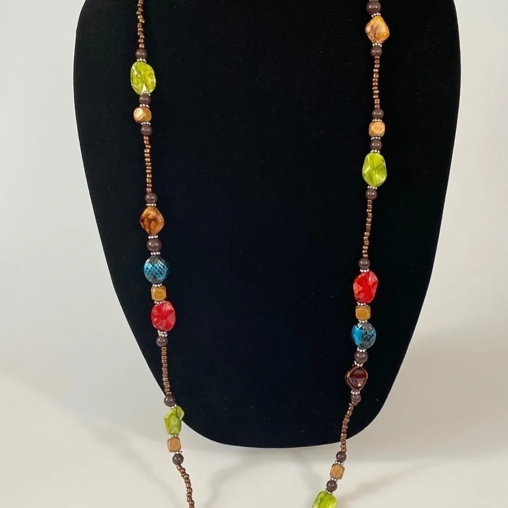 Beaded Necklace Long Artisan plastic / wood 46”